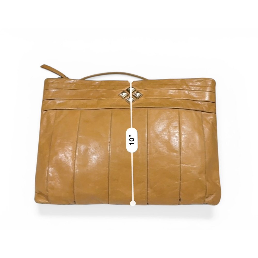 Vintage Y2K Gianni Bini Cognac Tan Leather Clutch Shoulder Bag Stud Detail Purse - Picture 3 of 11